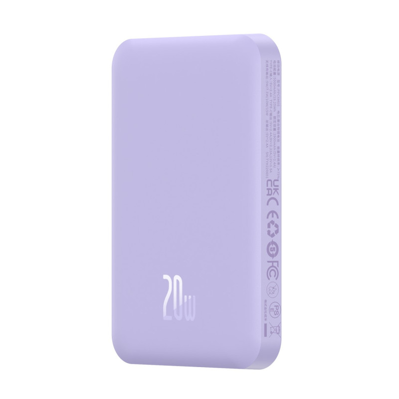 „Baseus Mini Power Bank“ 5000mAh 20W + USB-C laidas (20V/ 3A) – violetinė