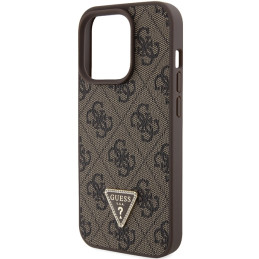 „Guess“ odinis 4G trikampio formos „Strass“ dėklas, skirtas „iPhone 15 Pro“ – rudas