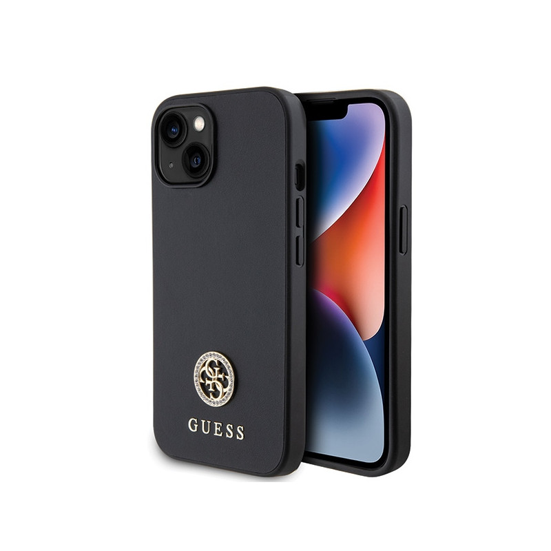 „Guess“ metalinis „Strass Logo iPhone 15 Plus“ dėklas – juodas