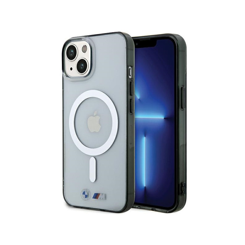 BMW sidabrinis žiedas „MagSafe iPhone 15“ dėklas – skaidrus