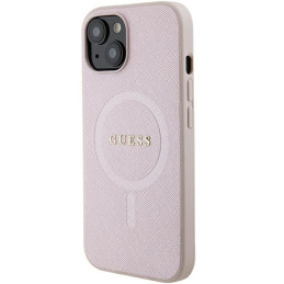 „Guess Saffiano MagSafe“ dėklas, skirtas „iPhone 15 Plus“ – rožinis