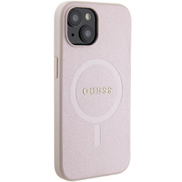 „Guess Saffiano MagSafe“ dėklas, skirtas „iPhone 15 Plus“ – rožinis