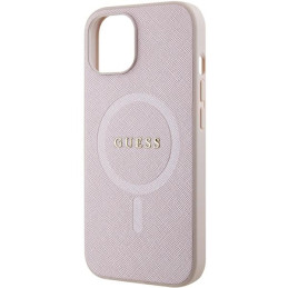 „Guess Saffiano MagSafe“ dėklas, skirtas „iPhone 15 Plus“ – rožinis