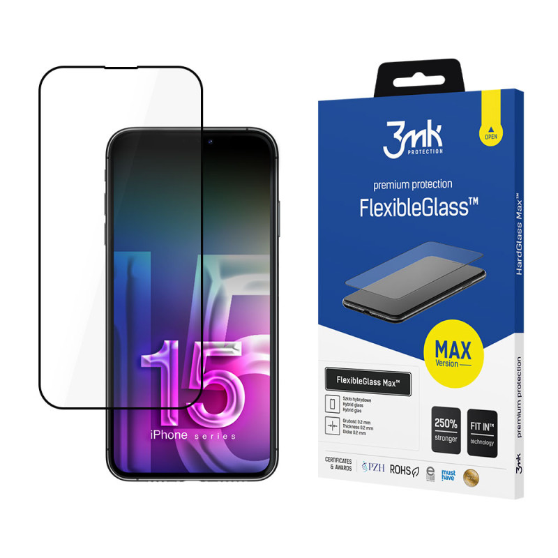 Hibridinis 3mk „FlexibleGlass Max™“ stiklas, skirtas „iPhone 15 Plus“