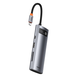 ŠAKOTĖLIS 7in1 Baseus Metal Gleam Series USB-C į USB-C PD / 3x USB-A / HDMI / SD TF - pilkas