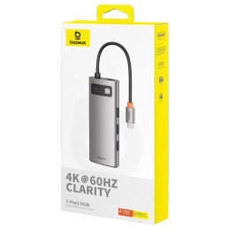 ŠAKOTĖLIS 7in1 Baseus Metal Gleam Series USB-C į USB-C PD / 3x USB-A / HDMI / SD TF - pilkas