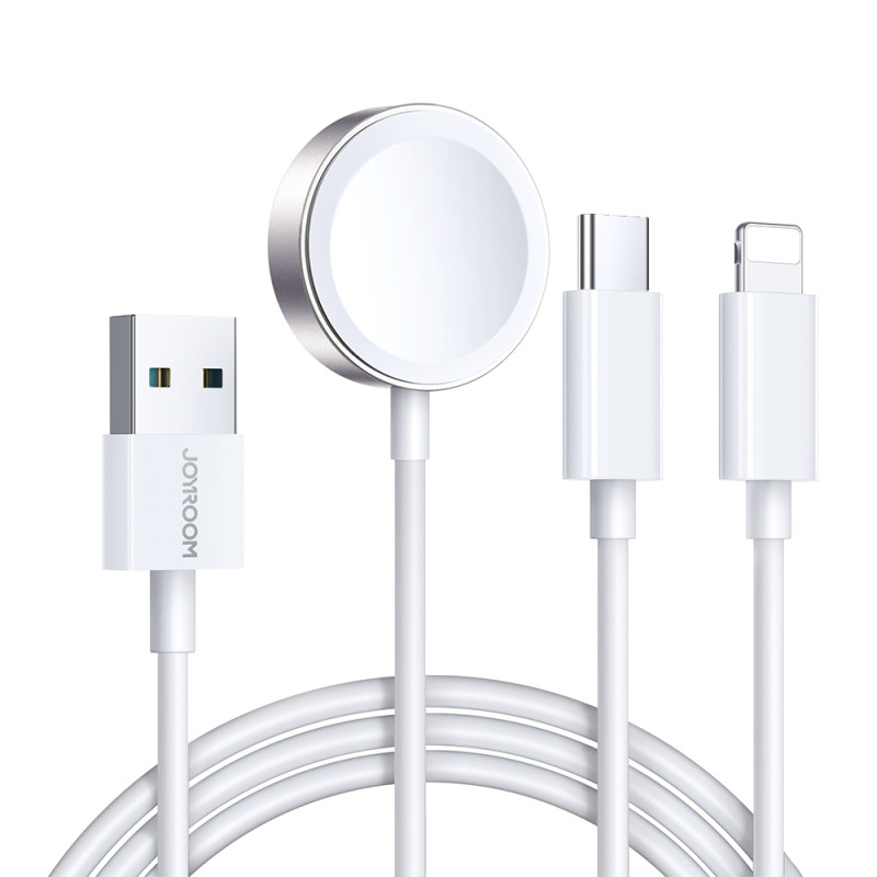 „Joyroom S-IW008“ 3 viename magnetinis įkrovimo laidas USB-A - „Lightning“/ USB-C, 1,2 m, baltas