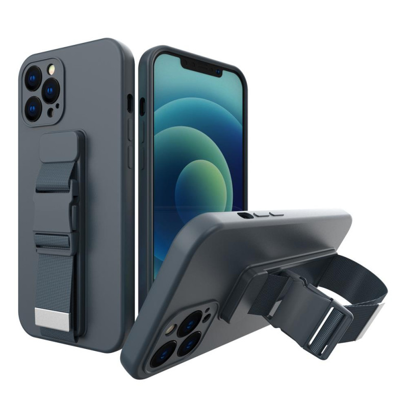 Virvės dėklas, gelio dėklas su virvele, grandinėle, piniginės dirželiu Xiaomi Redmi 9 tamsiai mėlyna