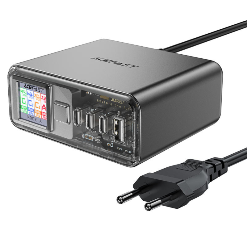 „Acefast Z4 PD 218W GaN“ 3 x USB-C + USB-A 4 prievadų daugiafunkcis adapteris – pilkas