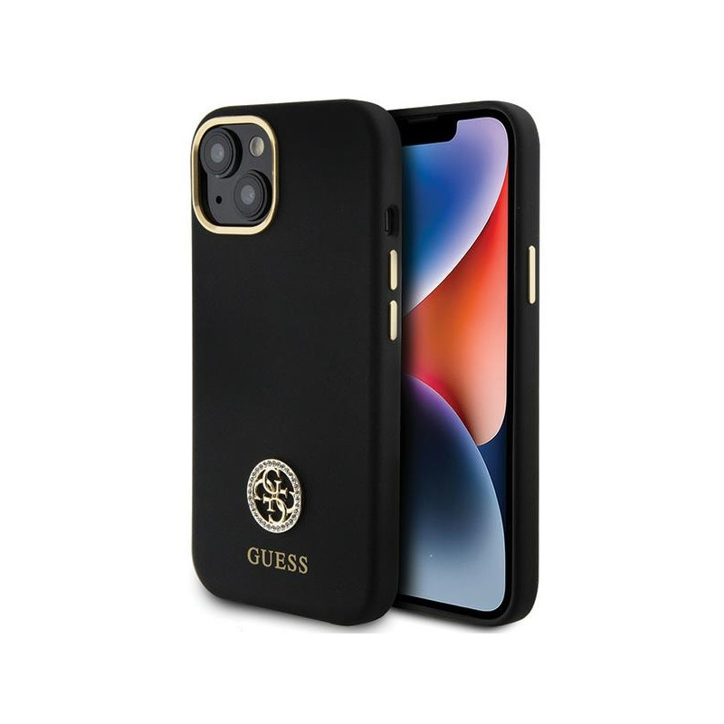 „Guess“ silikoninis „Logo Strass 4G“ dėklas, skirtas „iPhone 15“ – juodas