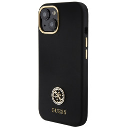 „Guess“ silikoninis „Logo Strass 4G“ dėklas, skirtas „iPhone 15“ – juodas