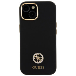 „Guess“ silikoninis „Logo Strass 4G“ dėklas, skirtas „iPhone 15“ – juodas