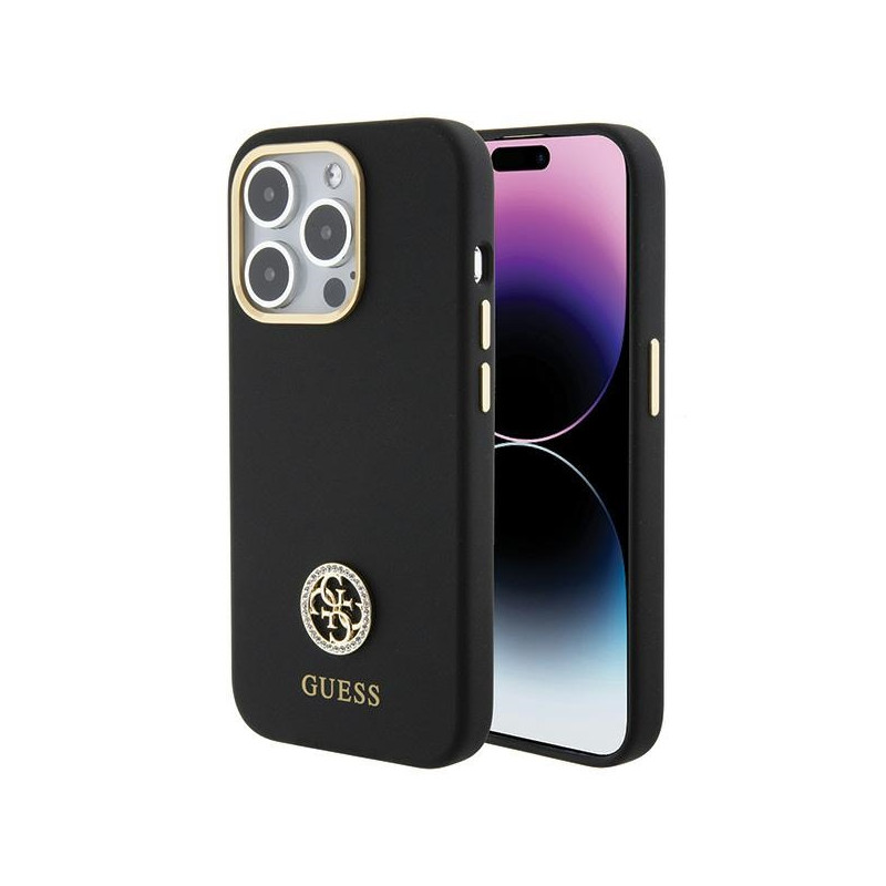 „Guess“ silikoninis „Logo Strass 4G“ dėklas, skirtas „iPhone 15 Pro Max“ – juodas