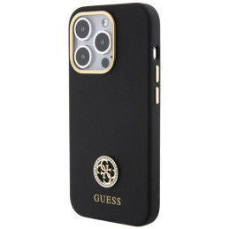 „Guess“ silikoninis „Logo Strass 4G“ dėklas, skirtas „iPhone 15 Pro Max“ – juodas