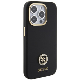 „Guess“ silikoninis „Logo Strass 4G“ dėklas, skirtas „iPhone 15 Pro Max“ – juodas