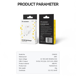 „Wozinsky CMWCS USB-C PD 20W“ sieninis įkroviklis – baltas