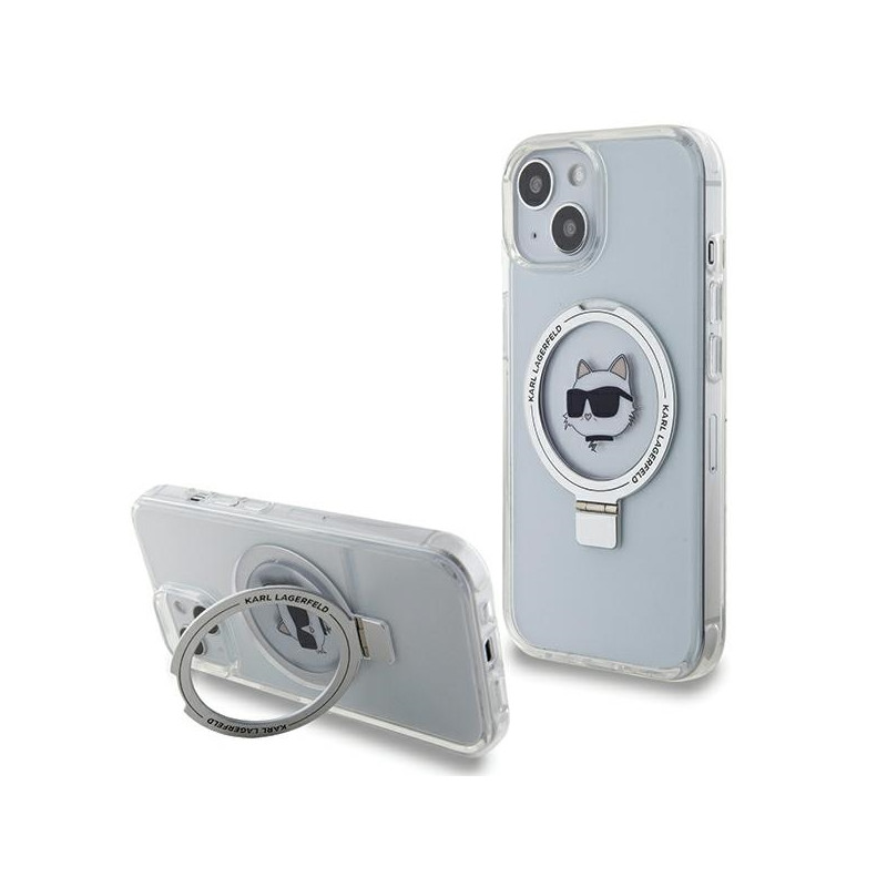 „Karl Lagerfeld“ „Ring Stand Choupette Head MagSafe“ dėklas, skirtas „iPhone 15“ – baltas