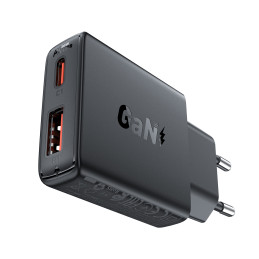 „Acefast A69 PD“ 30 W GaN USB-A USB-C itin plonas sieninis įkroviklis – juodas