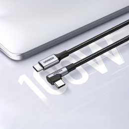 Ugreen US334 70645 USB-C (kampinis) / USB-C (tiesus) 100W PD kabelis 2m - juodas