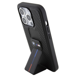 BMW „Grip Stand“ lygus ir perforuotas dėklas, skirtas „iPhone 15 Pro“ – juodas