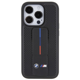 BMW „Grip Stand“ lygus ir perforuotas dėklas, skirtas „iPhone 15 Pro“ – juodas