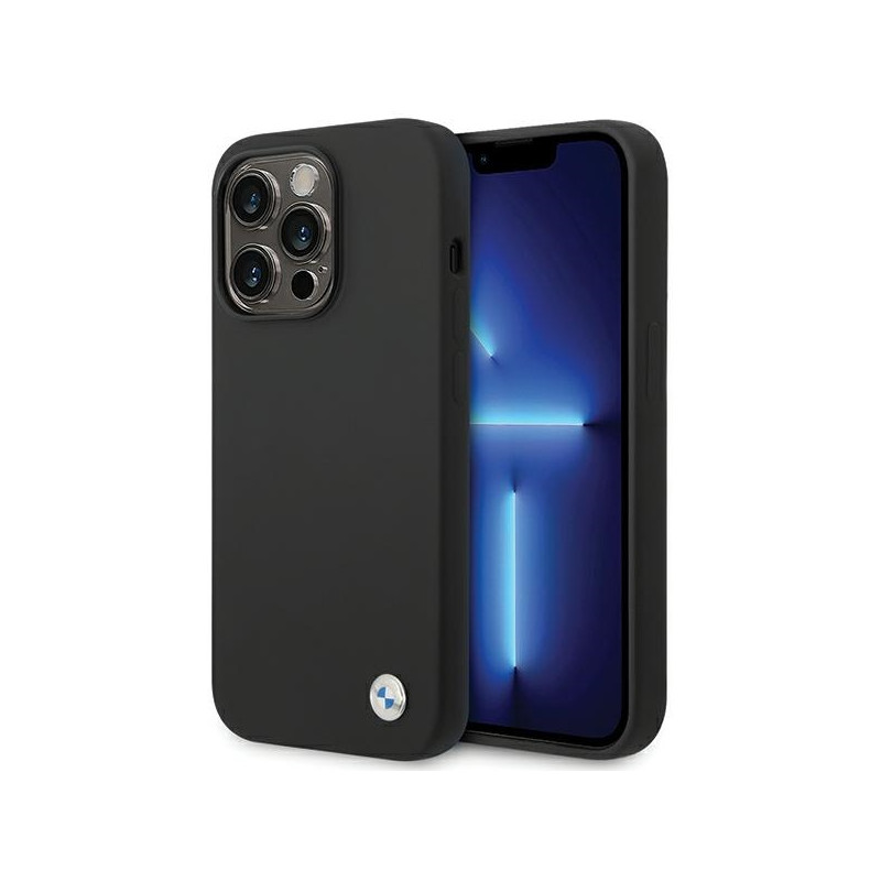 BMW silikoninis metalinis logotipo iPhone 15 Pro dėklas – juodas