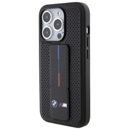 BMW „Grip Stand“ lygus ir perforuotas dėklas, skirtas „iPhone 15 Pro Max“ – juodas