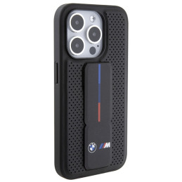 BMW „Grip Stand“ lygus ir perforuotas dėklas, skirtas „iPhone 15 Pro Max“ – juodas