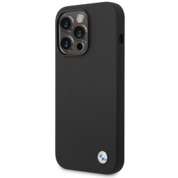 „iPhone 15 Pro Max“ silikoninis metalinis BMW logotipo dėklas – juodas