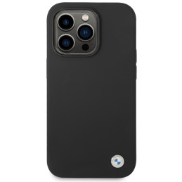 „iPhone 15 Pro Max“ silikoninis metalinis BMW logotipo dėklas – juodas