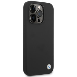 „iPhone 15 Pro Max“ silikoninis metalinis BMW logotipo dėklas – juodas