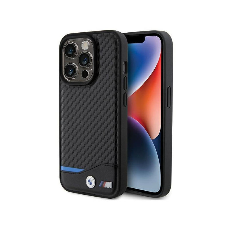 BMW odinis anglies pluošto „MagSafe iPhone 15 Pro Max“ dėklas – juodas