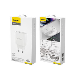 „Dudao A4EU USB-A 2.1A“ sieninis įkroviklis – baltas