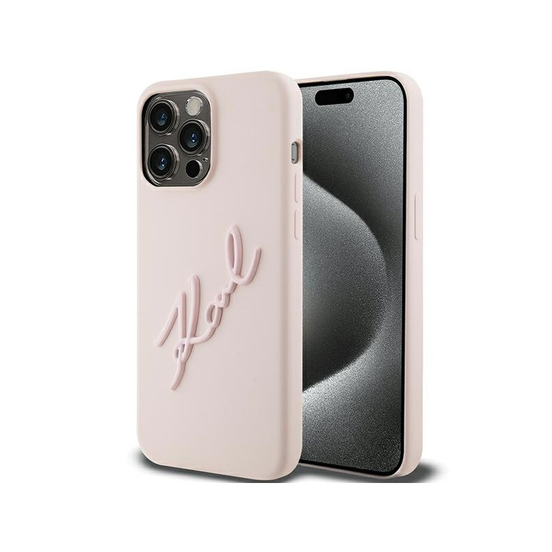„Karl Lagerfeld“ silikoninis „Karl Script“ dėklas, skirtas „iPhone 15 Pro Max“ – rožinis