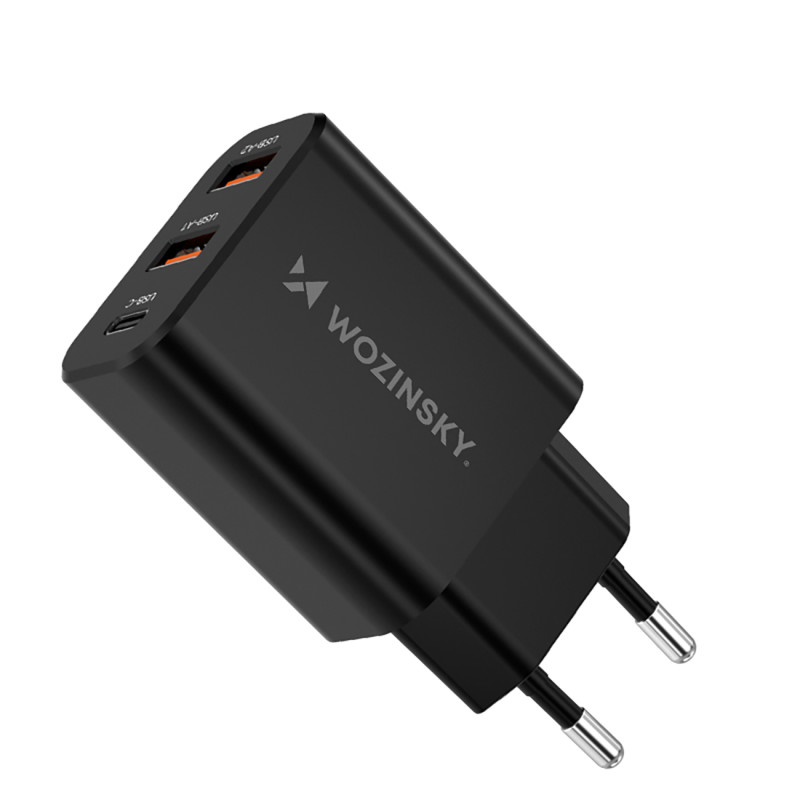 „Wozinsky CWCUCB“ 30 W USB-C / 2 x USB-A sieninis įkroviklis – juodas