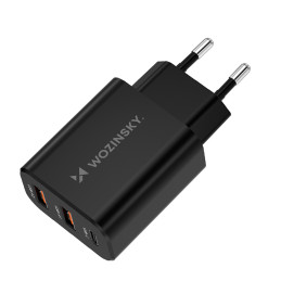 „Wozinsky CWCUCB“ 30 W USB-C / 2 x USB-A sieninis įkroviklis – juodas