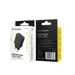 „Wozinsky CWCUCB“ 30 W USB-C / 2 x USB-A sieninis įkroviklis – juodas