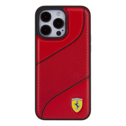 „Ferrari“ perforuoto bangų metalinio logotipo „iPhone 15 Pro Max“ dėklas – raudonas