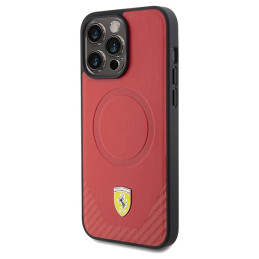 „Ferrari Carbon Metal“ logotipo „MagSafe iPhone 15 Pro“ dėklas – raudonas