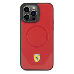 „Ferrari Carbon Metal“ logotipo „MagSafe iPhone 15 Pro“ dėklas – raudonas
