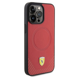 „Ferrari Carbon Metal“ logotipo „MagSafe iPhone 15 Pro“ dėklas – raudonas