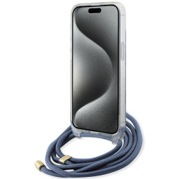 „Guess“ per petį per petį per petį nešiojamas 4G dėklas iPhone 15 / 14 / 13 telefonui – mėlynas