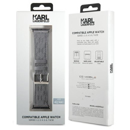 „Karl Lagerfeld Saffiano Monogram“ dirželis, skirtas „Apple Watch 42/ 44/ 45/ 49 mm“ – sidabrinis