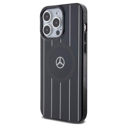 „Mercedes“ dvigubo sluoksnio „MagSafe iPhone 15 Pro“ dėklas su kryžminėmis linijomis – juodas