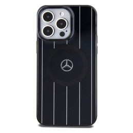 „Mercedes“ dvigubo sluoksnio „MagSafe iPhone 15 Pro“ dėklas su kryžminėmis linijomis – juodas