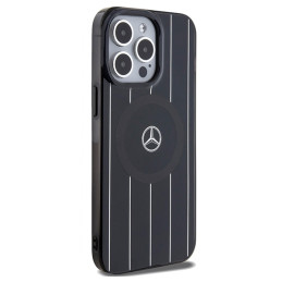 „Mercedes“ dvigubo sluoksnio „MagSafe iPhone 15 Pro“ dėklas su kryžminėmis linijomis – juodas