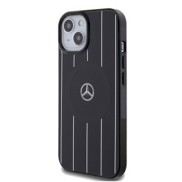 „Mercedes“ dvigubo sluoksnio „MagSafe iPhone 15“ dėklas su kryžminėmis linijomis – juodas