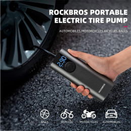„Rockbros 42720001001“ elektrinio dviračio pompa su LED ekranu + USB-C - USB-A laidu - juoda