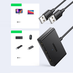 Ugreen jungiklio adapterio dėžutė USB 2 įėjimai - 3 išėjimai, juoda (CM409)