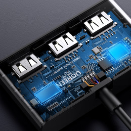 Ugreen jungiklio adapterio dėžutė USB 2 įėjimai - 3 išėjimai, juoda (CM409)